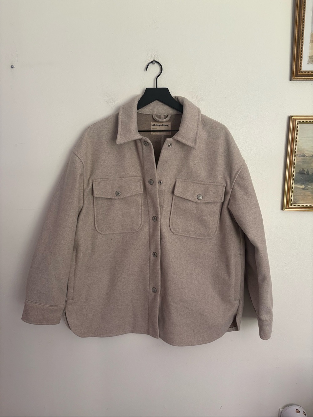 We the Free Lola Shirt Jacket Taupe Soft Snap Button Boho Women’s Small NWOT